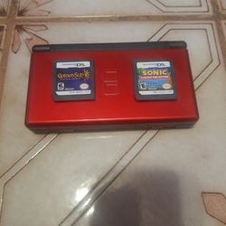 Nintendo DS light red With 2 games Sonic classic collection And golden sun