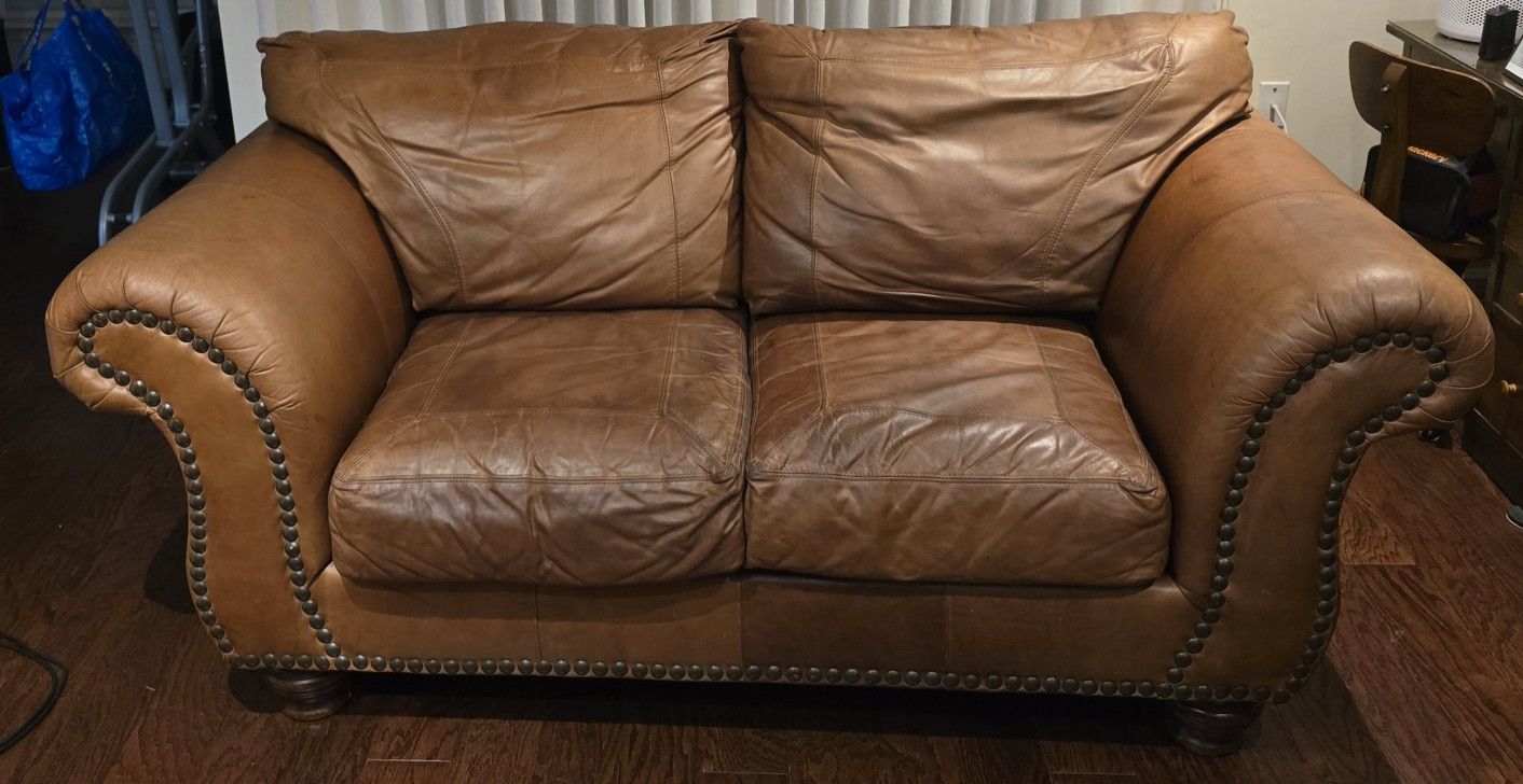 Genuine Full-Grain Cowhide Leather Loveseat