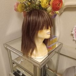 14 Inch Human Hair Wig Brown Multi Color 