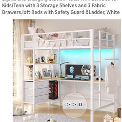 White Loft Bed With Desk Under