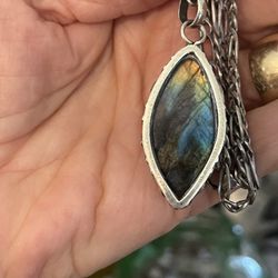 Vintage Sterling Silver And Labradorite Pendant Necklace
