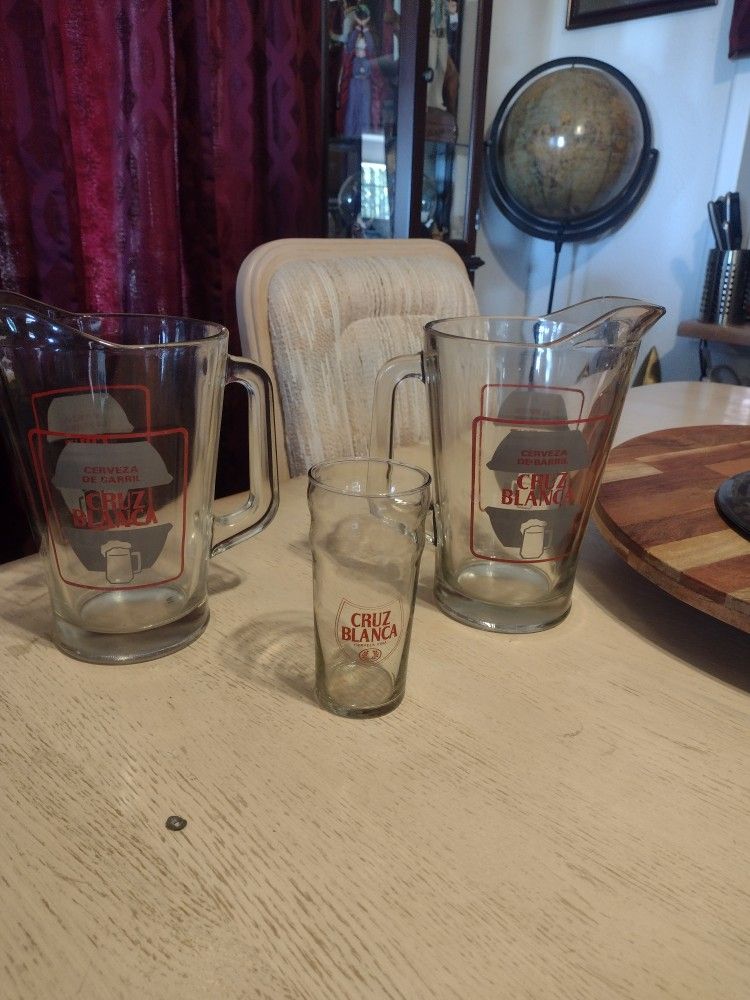 Glass Beer Pitchers And Mugs $30