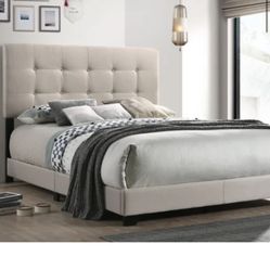 Brand New Full Size Beige Tuffed Linen Bed Frame With New Mattress/Fast Delivery