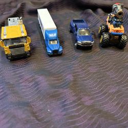 4pc Mixed Toy Truck Lot Big Riggs Monster Dually