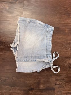 Light Wash Denim Mini Skirt with Tie