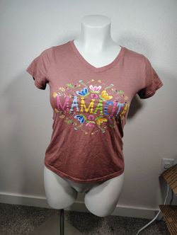 Rustic United Mamacita Floral V-Neck Graphic T-Shirt Womens Large Mauve Pink Top