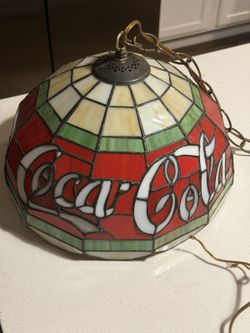 Vintage Coca Cola Tiffany Style Faux Stained Glass Hanging Swag Pendant Lamp