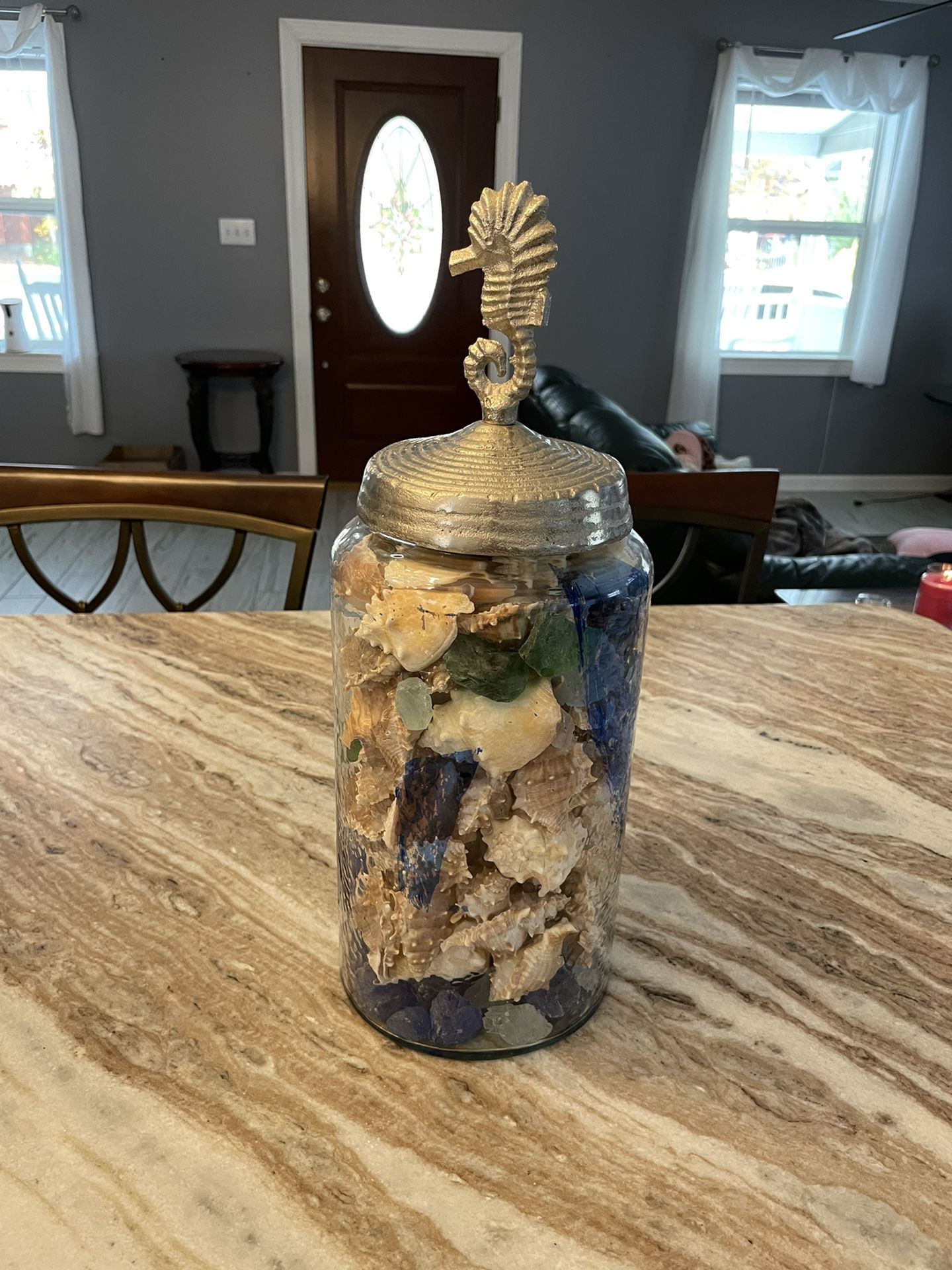 Seahorse Topped Glass Jar w/Seashells