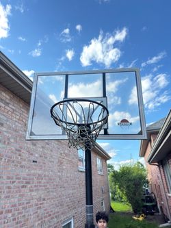 Adjustable basketball hoop, extra backboard, and rim