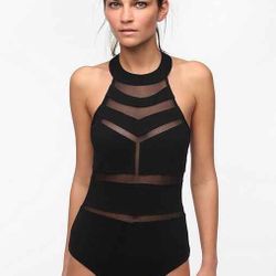 Black Mesh Block Bodysuit