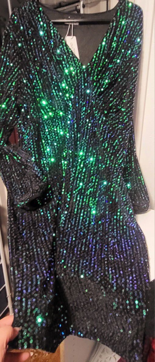 Plus Size Green Sequin Party Dress