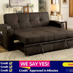 FINANCE TODAY! Dark Brown Button Tufted Couch Sofa Bed Pull-out Under Seat Base