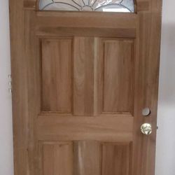 Exterior solid wood oak door 36 x 80 with stained glass