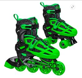Roller Derby Boys 2-in-1 Roller/Inline Skates Black/Green, Size 12-2