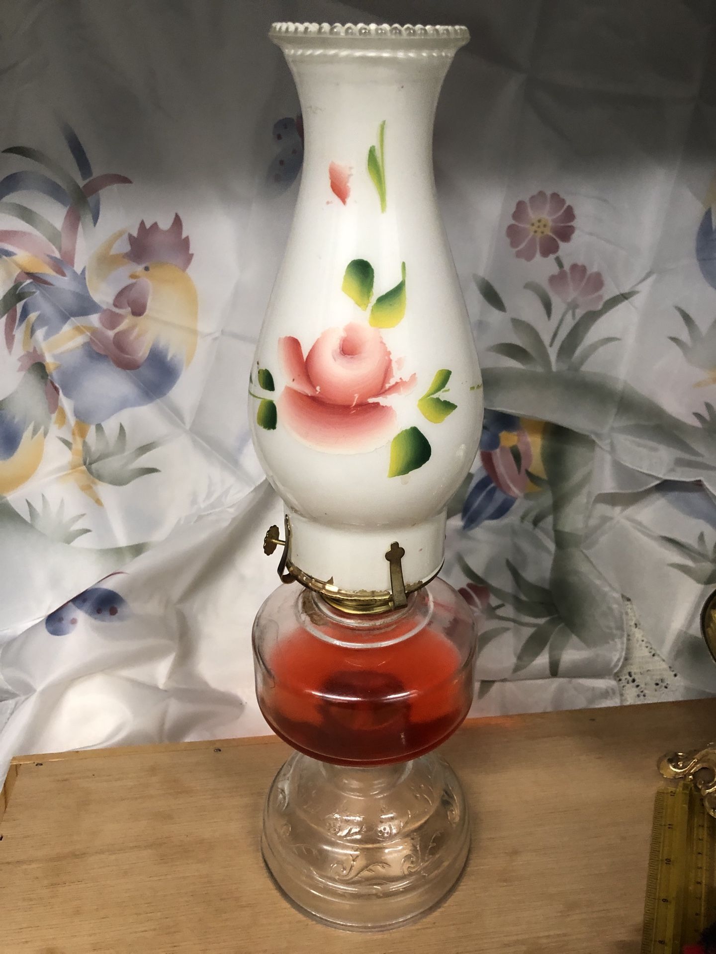 Large Vintage Beautiful Glass Oil Lamp 16.1/2 inch 