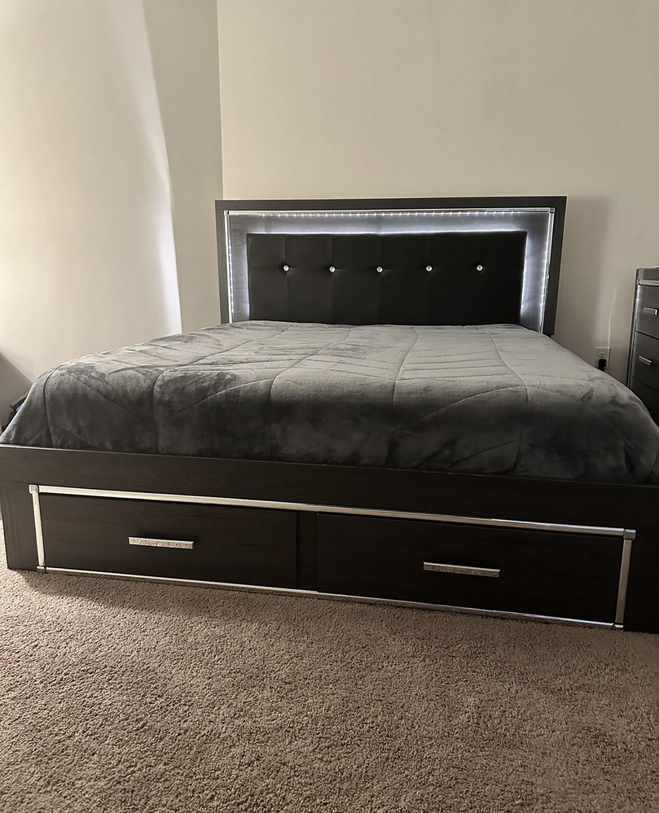 King Size Storage Bed w/ LED Lights – Great Condition