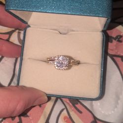 18k Yellow Gold Plated Halo Eternity Engagement Ring Set 