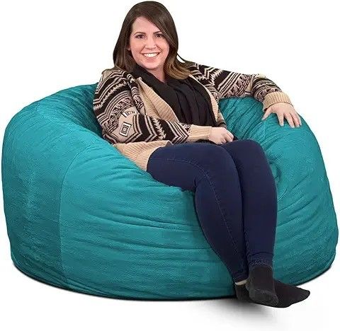 Large Bean Bag Chair, Teal Suede