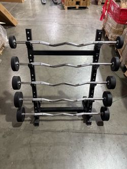 NEW 20-60 lbs EZ Curl Bar Set with 5 Tier Rack Included, Barbell Bar Set for Home Gym Equipment