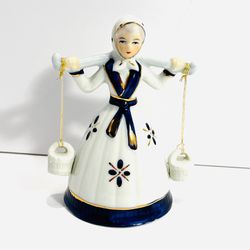 Beautiful Blue and White Dutch Lady Bell with Gold Tone Trim! 4.5” H