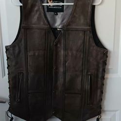 Xelement Brown Real Leather Motorcycle Vest Size Unisex Size Small 