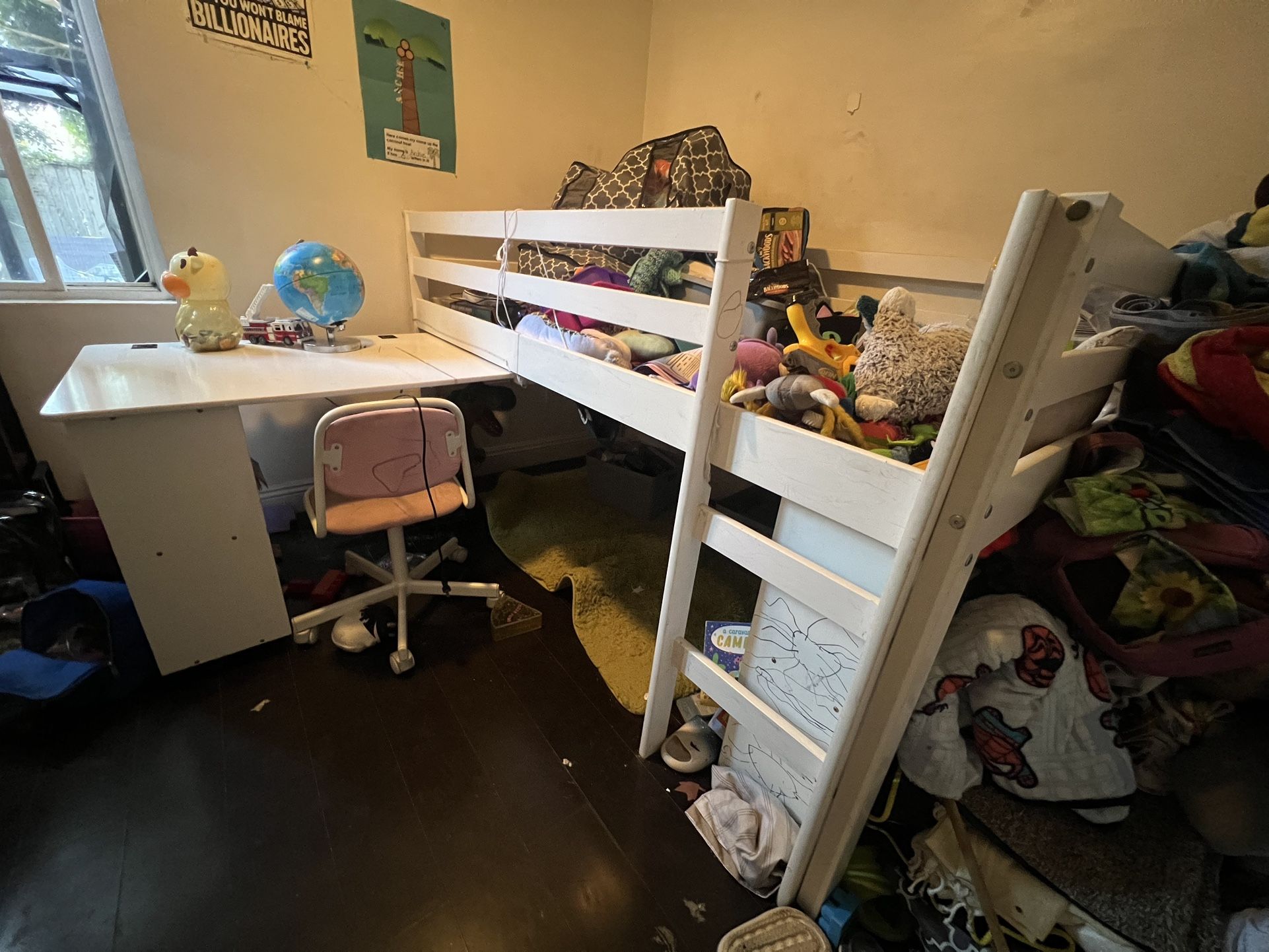 Free Loft Bed With Desk And Book Shelf  (twin Size)