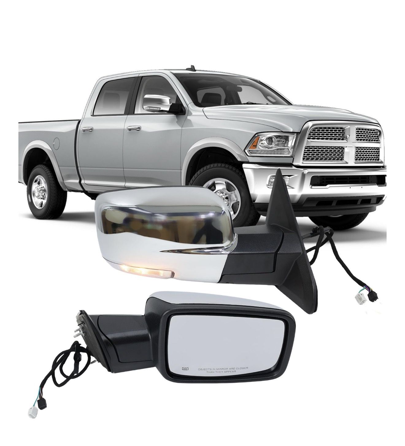 Passenger Side Mirror Compatible with 2013-2018 Dodge Ram 1 3500 Mirrors with Heated Puddle Lamp Tuning LED Signal Power Fold (Chrome)