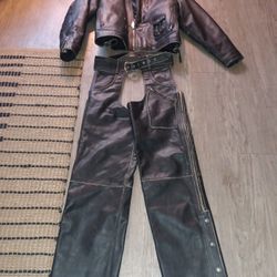 Harley-Davidson Riding Jacket With Removable Sleeves 100% Leather Riding Chaps Size Large Jacket Size XXL