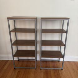 Each 43”x19”x12” - TWO (2) Metal & Wood MCM Mid Century Modern Bookcase Shelf Shelving Organizer Garage Office Storage Metal Wood 