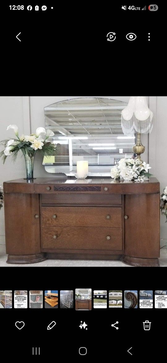 ANTIQUE VANITY W MIRROR MID CENTRY MODERN ROUNDED