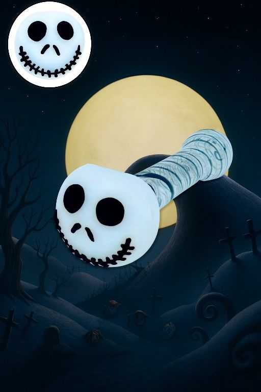 Nightmare Before Christmas Style 4.5" Skull Head Glass Pipe with Clear Swirl Design
