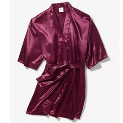 Macys new in a box women’s satin robe in plum color size M