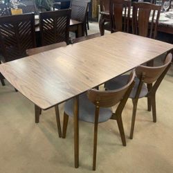 Alfredo Natural Walnut 5 Piece Dining Table Set With İnterest Free Payment Options 