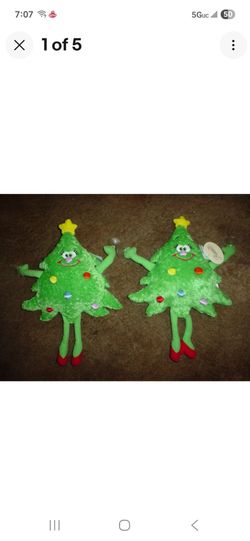 Set Of 2 Plush 14.5" Christmas Trees Window Cling Decor - New