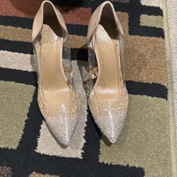 Nude Heels with Rhinestones, about 4 inch Heel