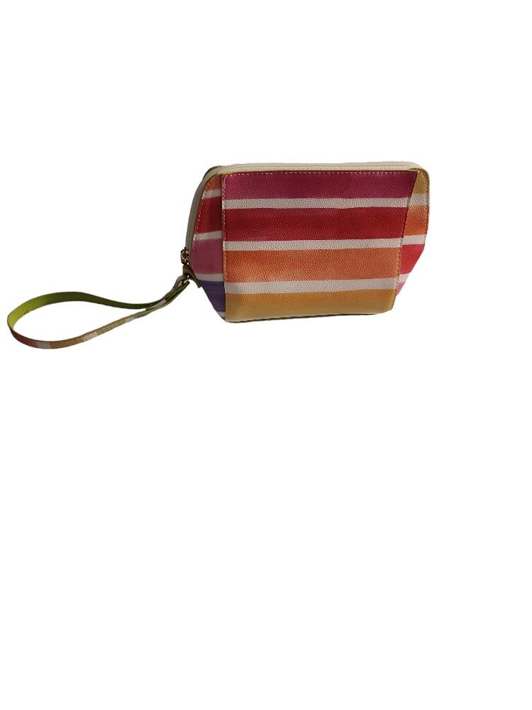 Watercolor Multi Stripe Zip Top Wristlet Clutch Purse/Makeup Bag