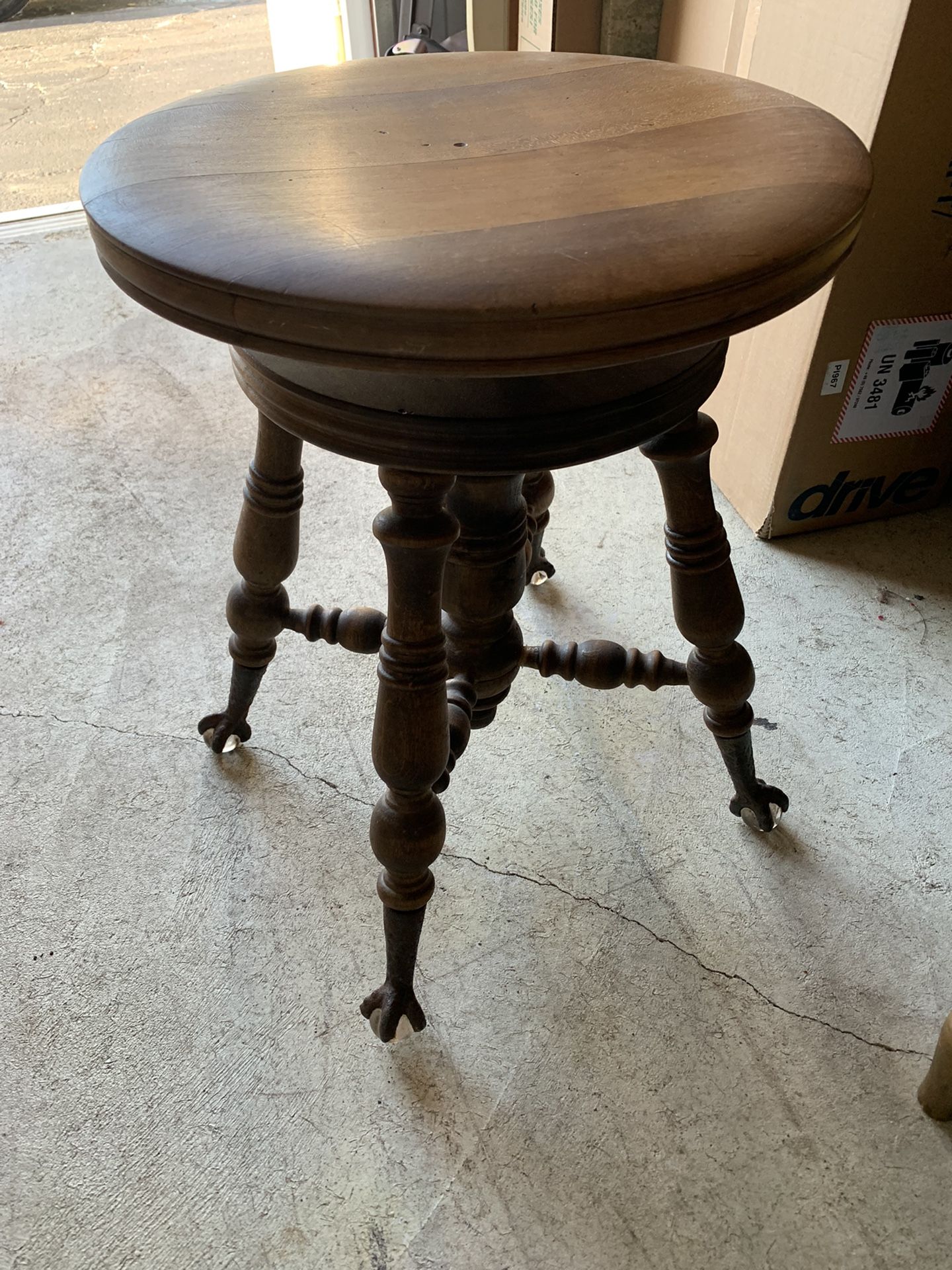 Antique Glass Ball Foot Adjustable Ht Piano Stool
