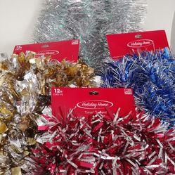 Home Holiday Tinsel Garland 12ft (3.65 M), Gold, Silver, Blue, Red - $3.00 ea.