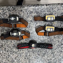 5 Bright Headlamps - All With New Batteries