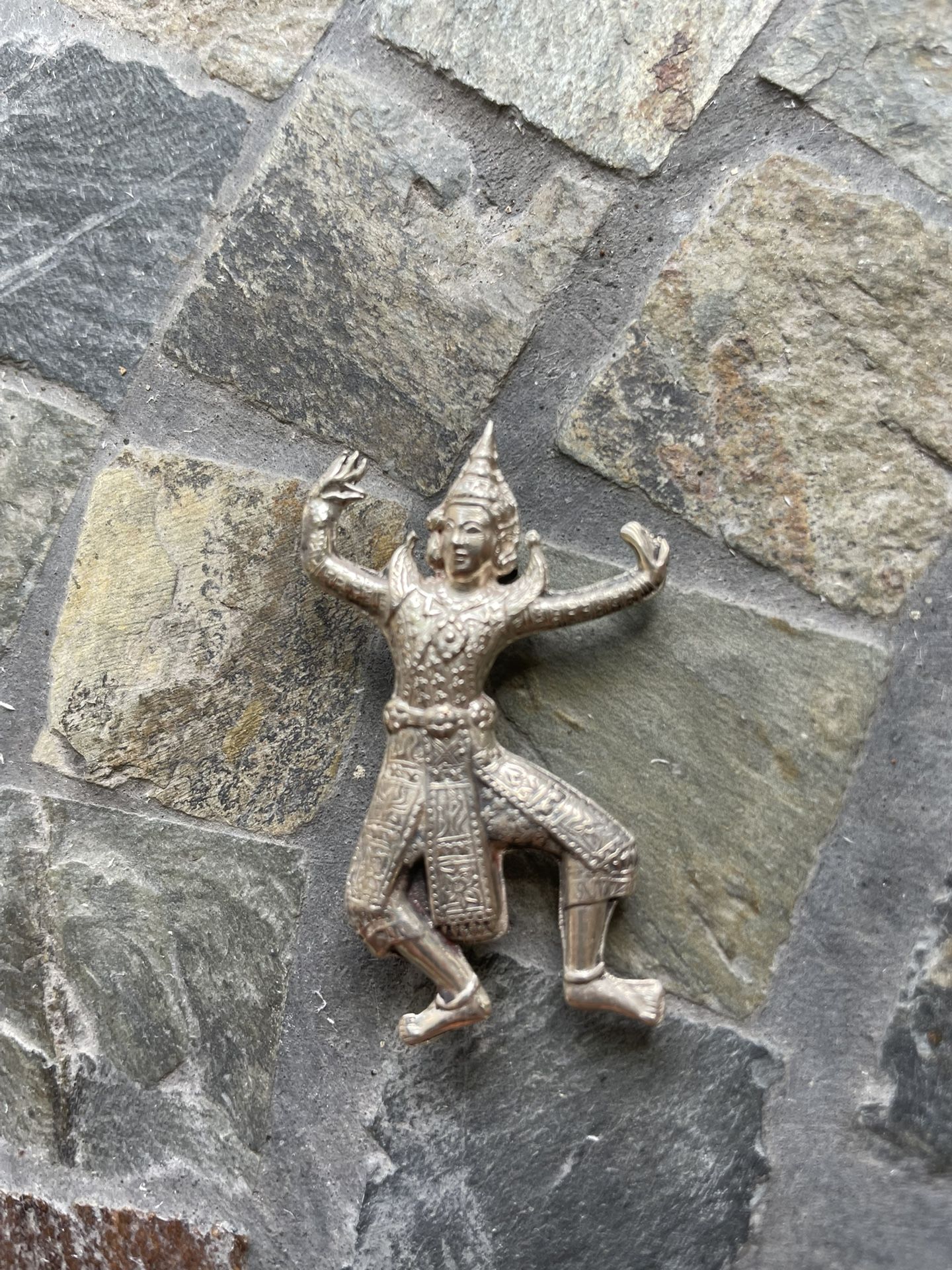 Sterling Silver Vintage Siam Hindu God Pin Brooch