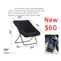 New Comfy Saucer Chair, Folding Faux Fur Chair Soft Furry Lounge Lazy Chair with Metal Frame Moon Chair Accent Chair for Bedroom, Living Room, $60