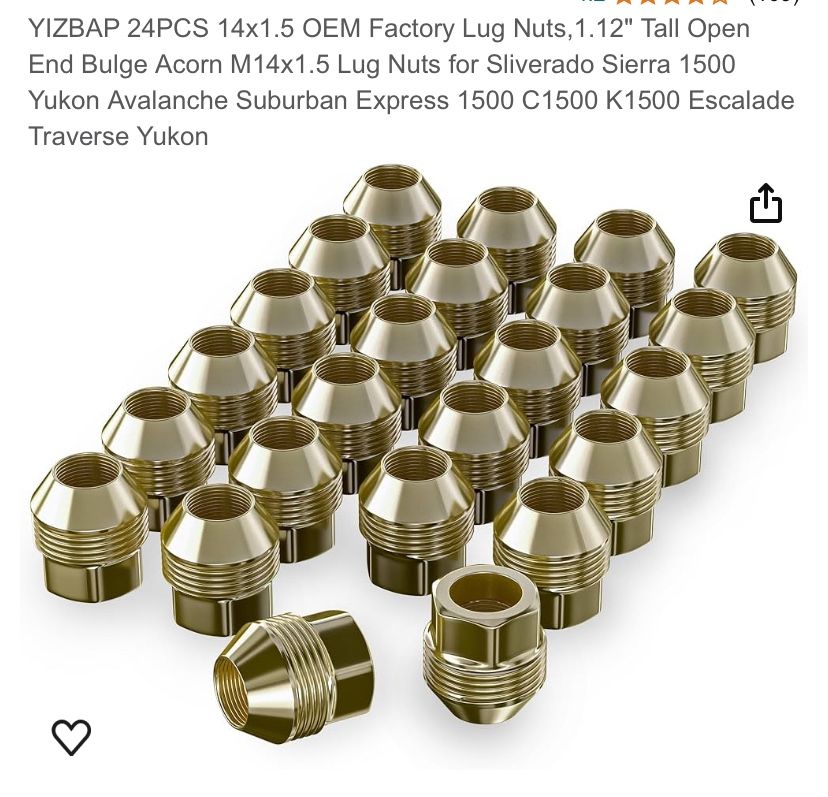 Lug Nuts M14x1.5 , 1.12” Tall 7/8 Hex Open End Lug Nuts For Silverado, Suburban,Express, Sierra 1500, Avalanche, Escalade