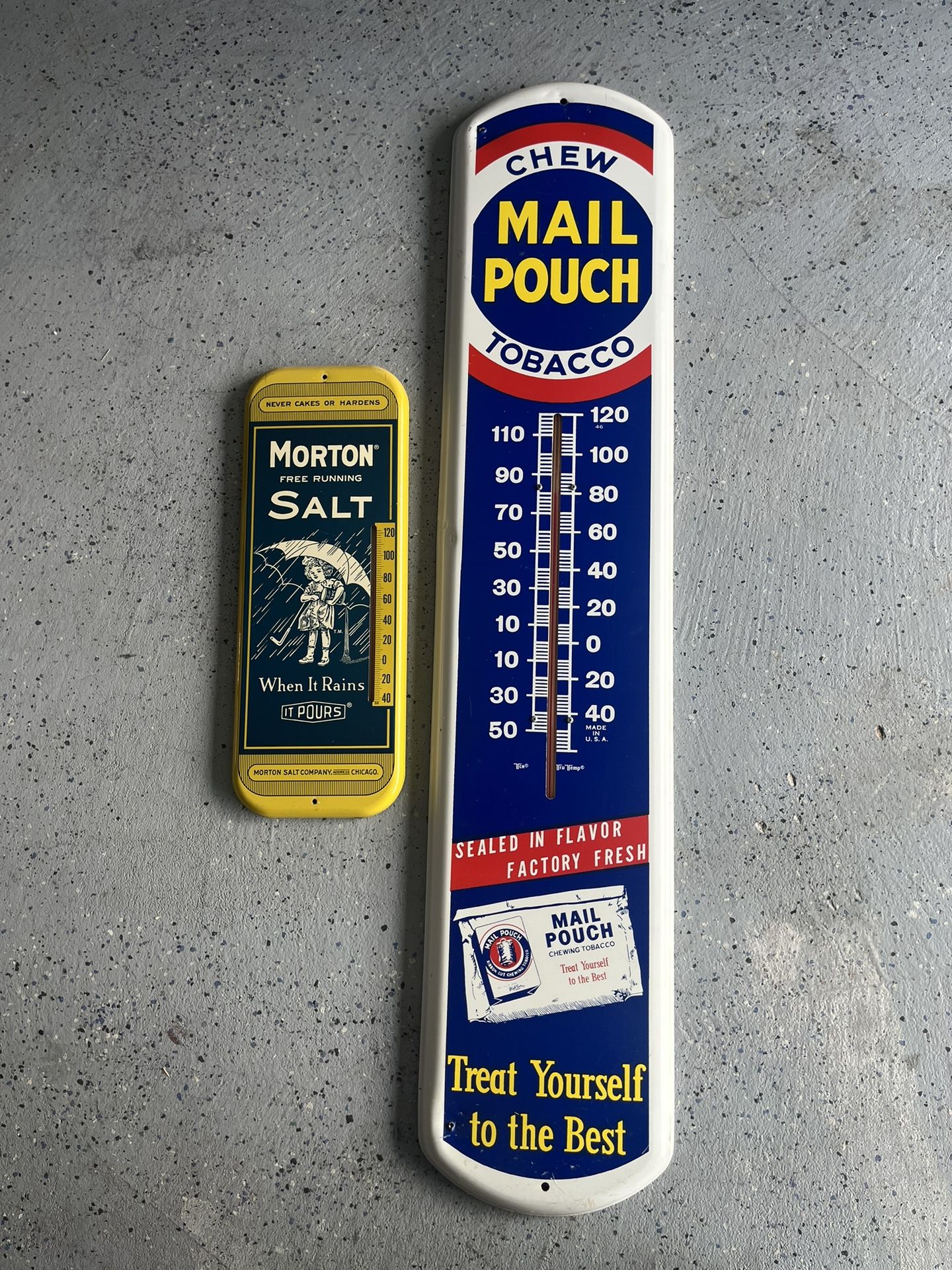 Vintage Mail Pouch metal Thermometer Chewing Tobacco Advertising Old Sign 39"