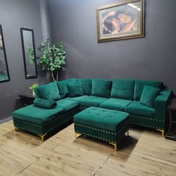 GREEN 2 PIECE WAYFAIR SECTIONAL & OTTOMAN ONLY $399  DELIVERY AVAILABLE 