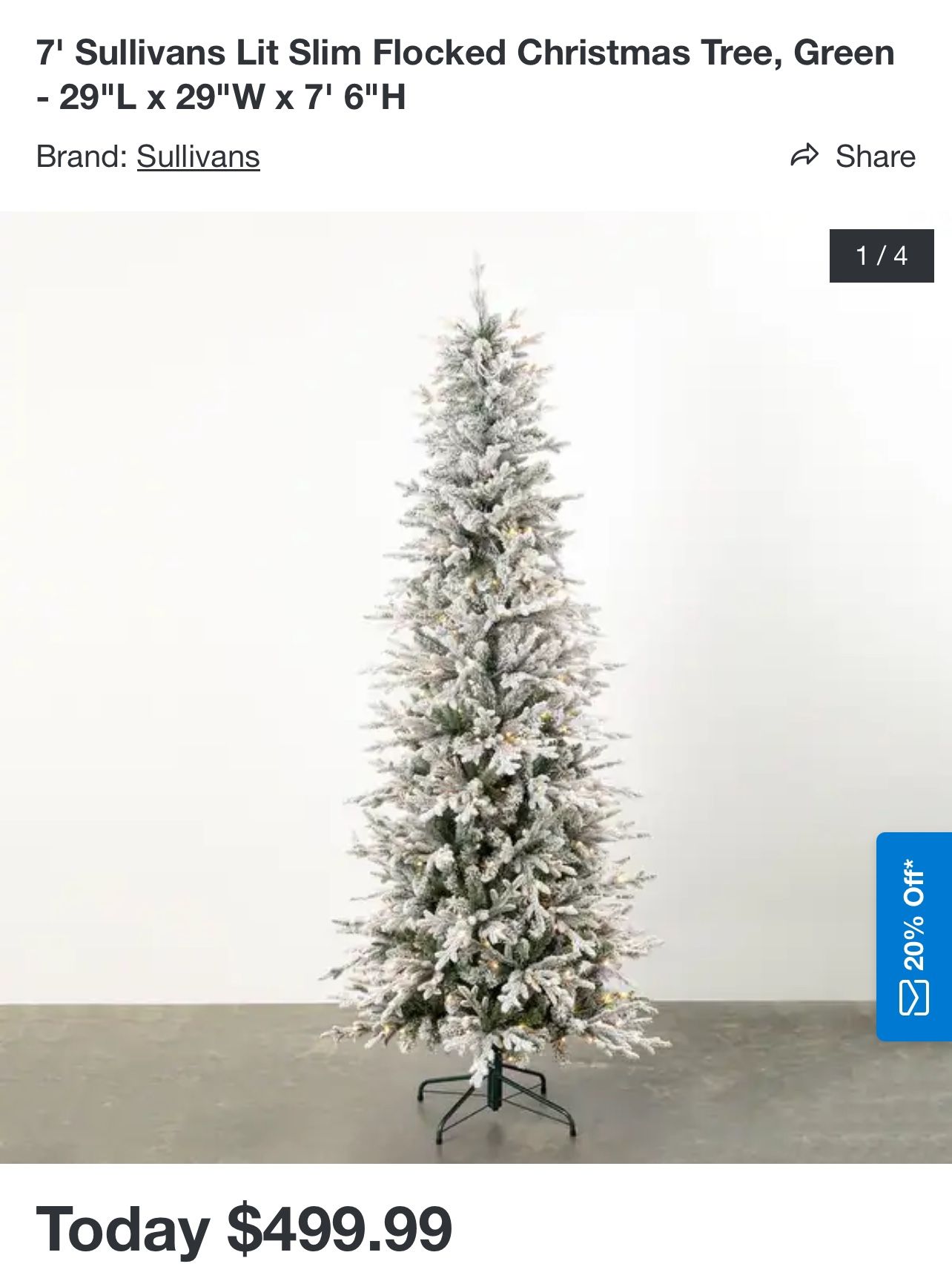 7 Ft Sullivans Lit Slim Flocked Christmas Tree, Green With Colorful Lights