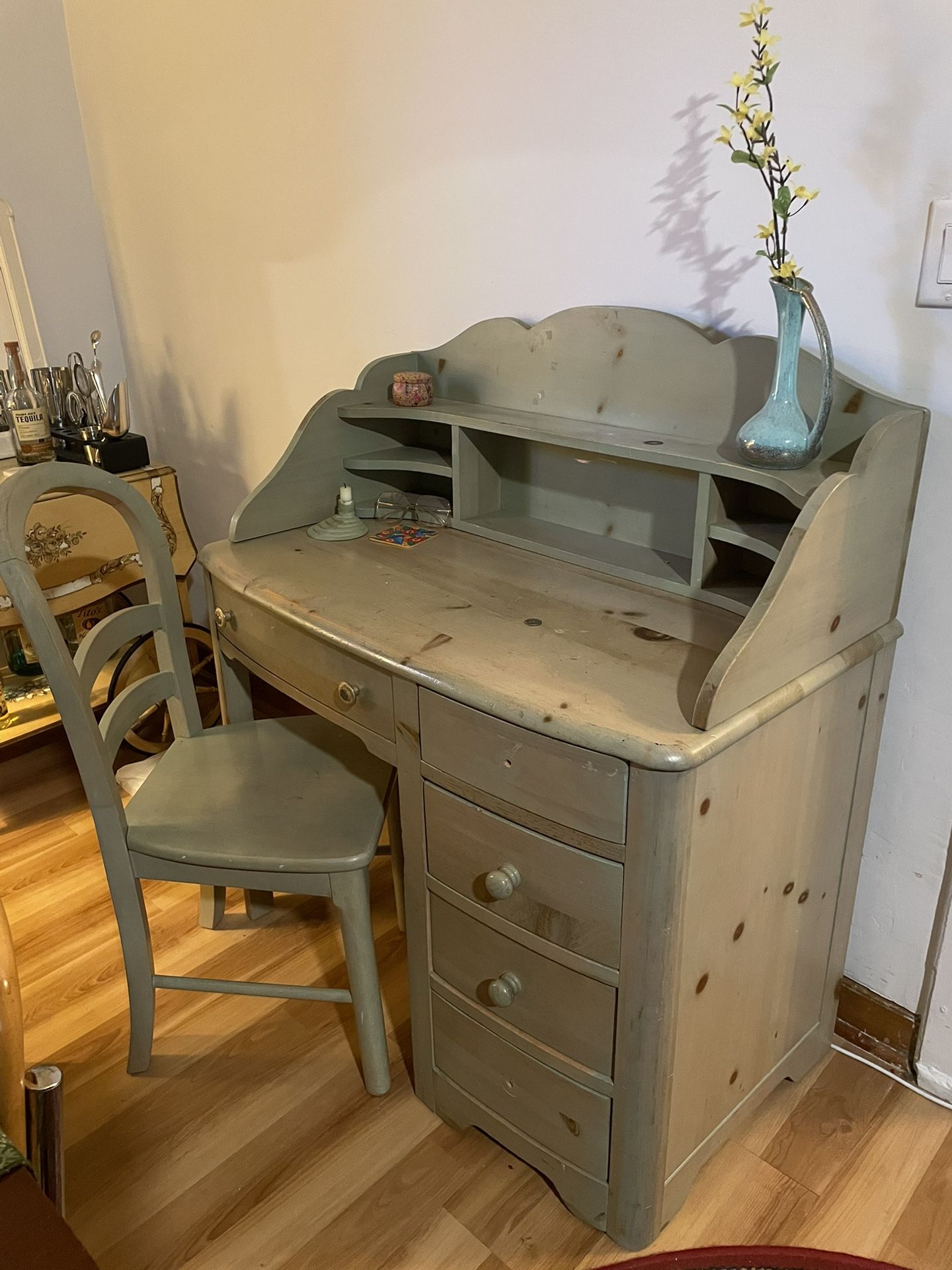 Green Desk With Removable Vanity Shelf