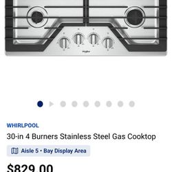 Whirlpool 30 inch gas cooktop