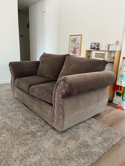 Oversized Gray Sofa / Loveseat – Nailhead Trim – Super Comfortable