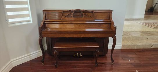 Charles R. Walter Upright Piano with Bench – French Provincial Style