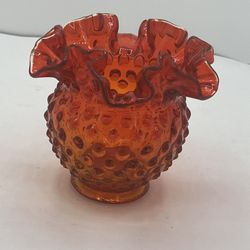 Vintage Fenton Art Glass 4 1/4” Amberina Orange Red Hobnail Ruffled Vase GLOWS   This vintage Fenton art glass vase is a stunning piece that will add 